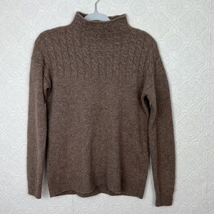Saks Fifth Avenue Pure Cashmere Cableknit Mockneck Sweater Tan Light Brown